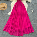 Fuchsia dress women's summer french style 3d floral sleeveless cinched waist slimming elegant long mesh party dress
