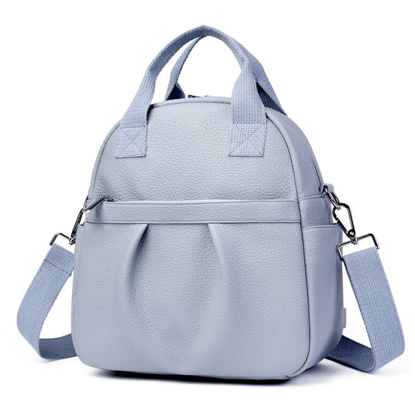 Versatile backpack women's 2024 new PU soft leather waterproof student backpack simple solid color large-capacity handbag