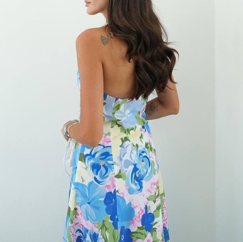 European and american autumn new arrivals: sweet & spicy vacation-ready slim-fit digital print cami dress with lace trim and flowy skirt - premium quality