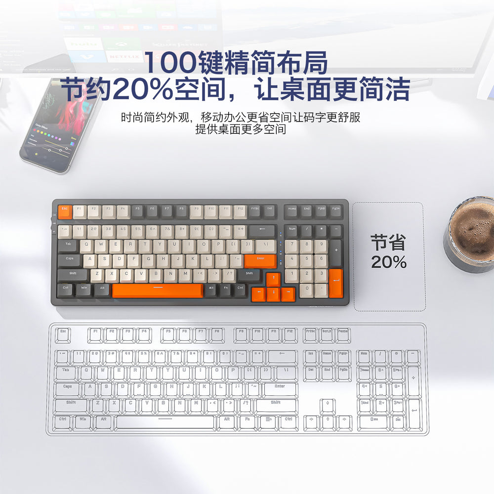 K8 mechanical keyboard - wired, wireless, bluetooth tri-mode - hot-swappable - mixed lighting - colorful keycaps - gaming, pc, office