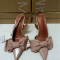 Za2024 summer new fashion bowknot metal strap high heel women's pointed toe slingback stiletto sandals