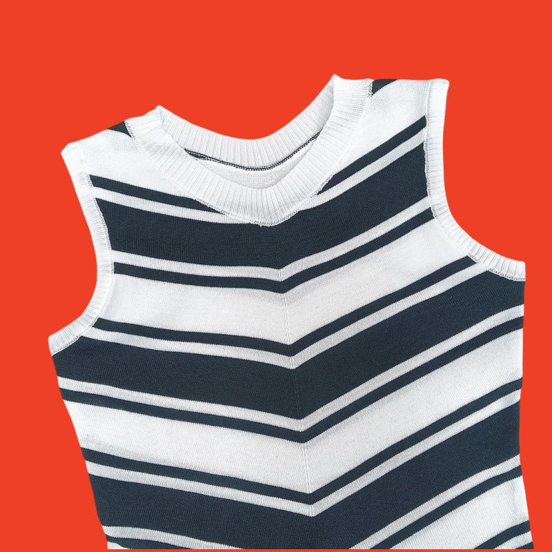 tight stripes tassel sweater skirt women's summer sleeveless hip skirt silmslimming lookknittingdress