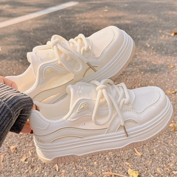 Premium soft-soled white sneakers for women - new autumn 2026 collection: versatile casual athletic shoes with breathable mesh and hidden wedge heel