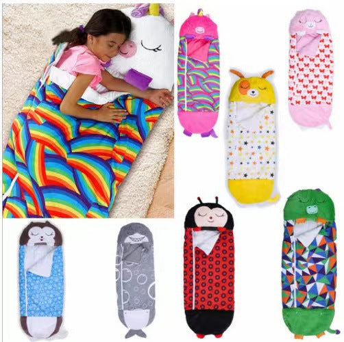 Kids' sleeping bag - foldable anti-kick quilt, children's sleeping bag with cartoon animal design and pillow