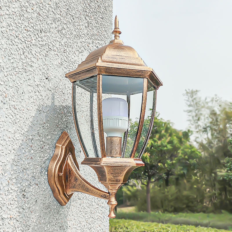 Outdoor wall light waterproof antique courtyard lamp european style outdoor villa pillar wall lamp luxury hexagonal wall sconce - hardwired