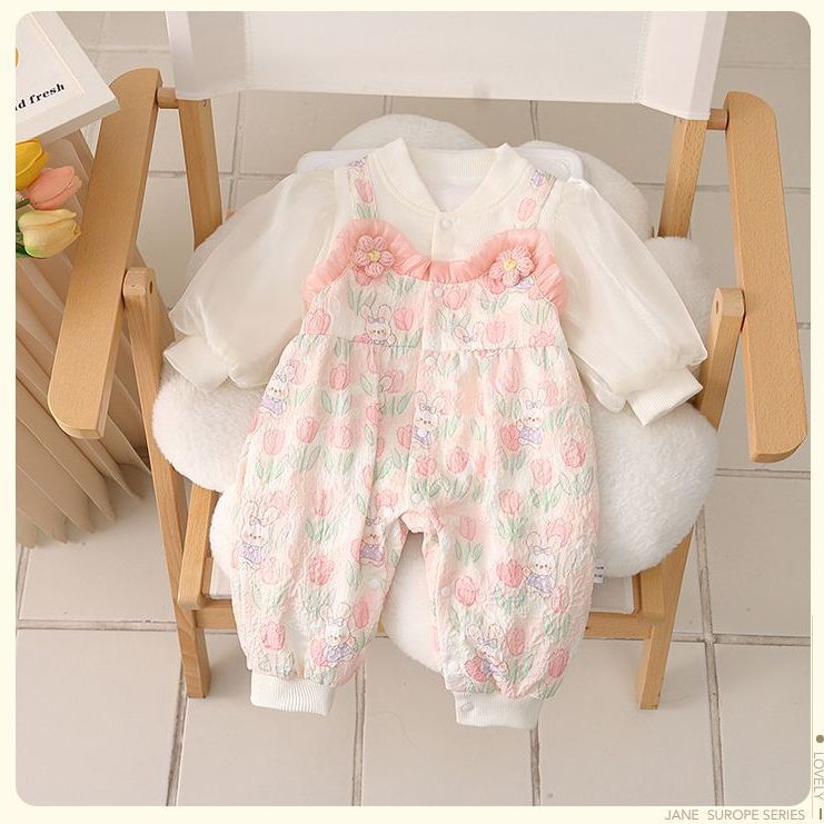 Baby full month & 100-day celebration romper - spring/autumn infant outfit - super cute princess style, double-layered, perfect for outdoor wear