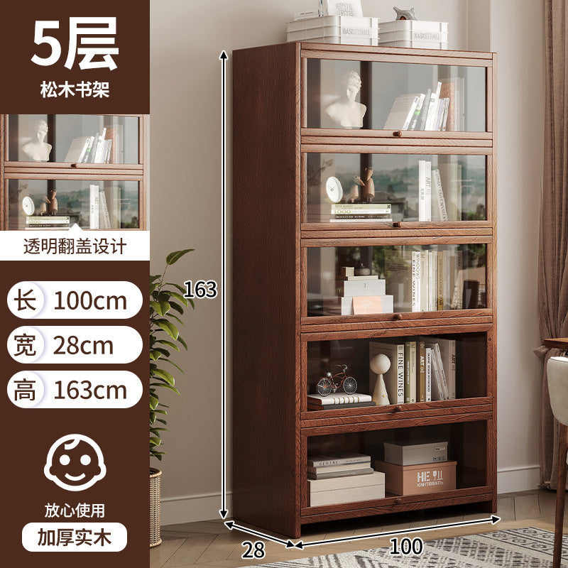 Solid wood bookshelf Shelf Living room floor-to-ceiling glass door New Chinese cabinet Locker Household dust storage bookshelf