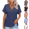 fashion cross-border export spring/summer new solid color button-down loose short-sleeve top t-shirt women's in-stock