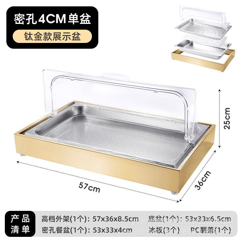 Stainless steel braised meat drain tray - commercial-grade display plate with lid for hotels, cafeterias, restaurants, and sushi restaurants - keeps food fresh and cold