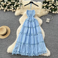French chic halter neck backless dress - women's summer cutout crochet waist-defining elegant maxi vacation dress