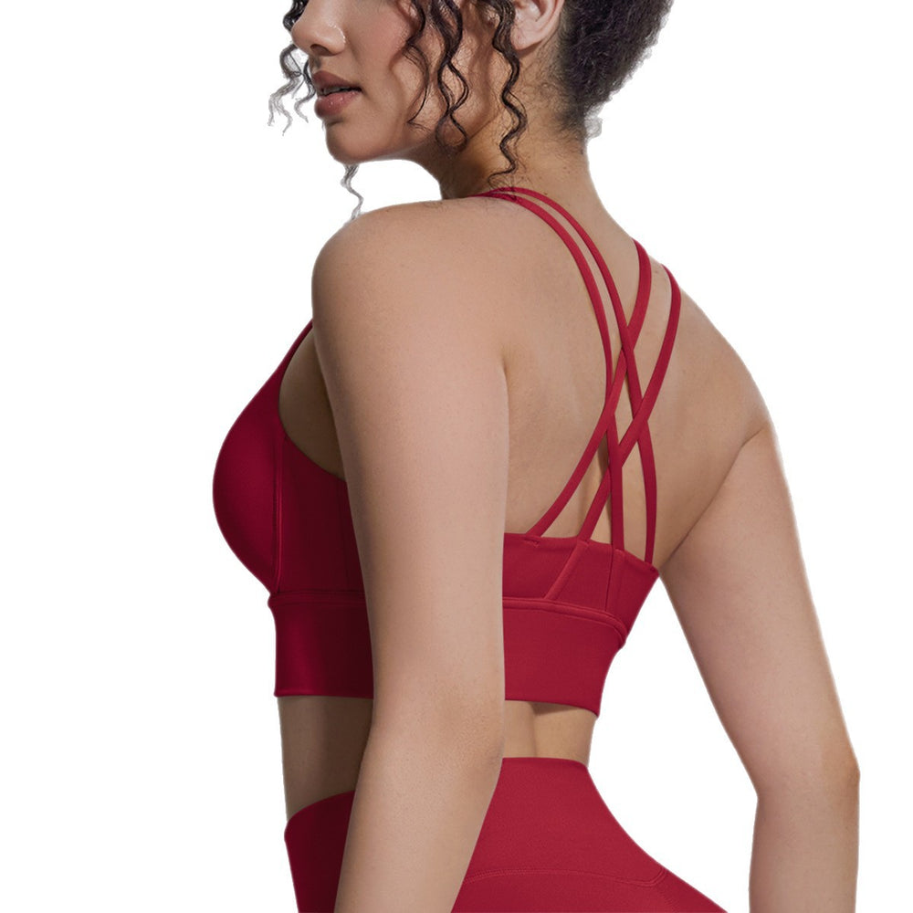 New arrival cross backless sports bra yoga wear topsbubble wrap push-up running training fitness vest for women