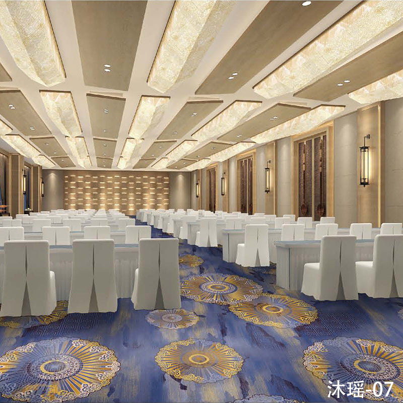 Custom carpets for hotel banquet halls, corridors, and aisles - fire-retardant, full-spread nylon printed carpets for restaurants and dining rooms