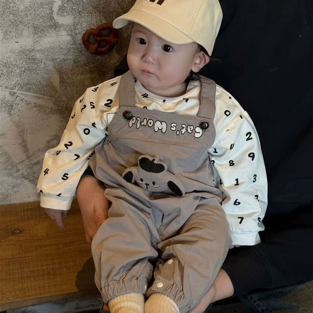 Spring cartoon overalls baby clothes outing outfit stylish romper boy korean style long sleeve two-piece set