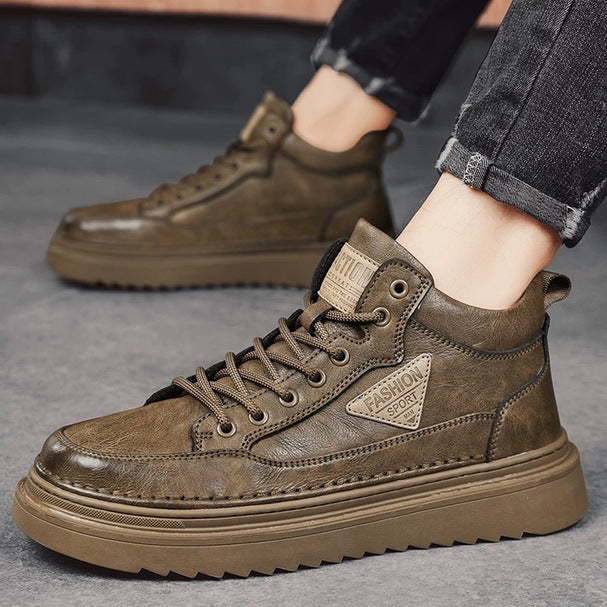 2025 spring new high-top martin boots for men - trendy, versatile, chunky sole casual leather shoes, workwear platform sneakers, streetwear shoes for men