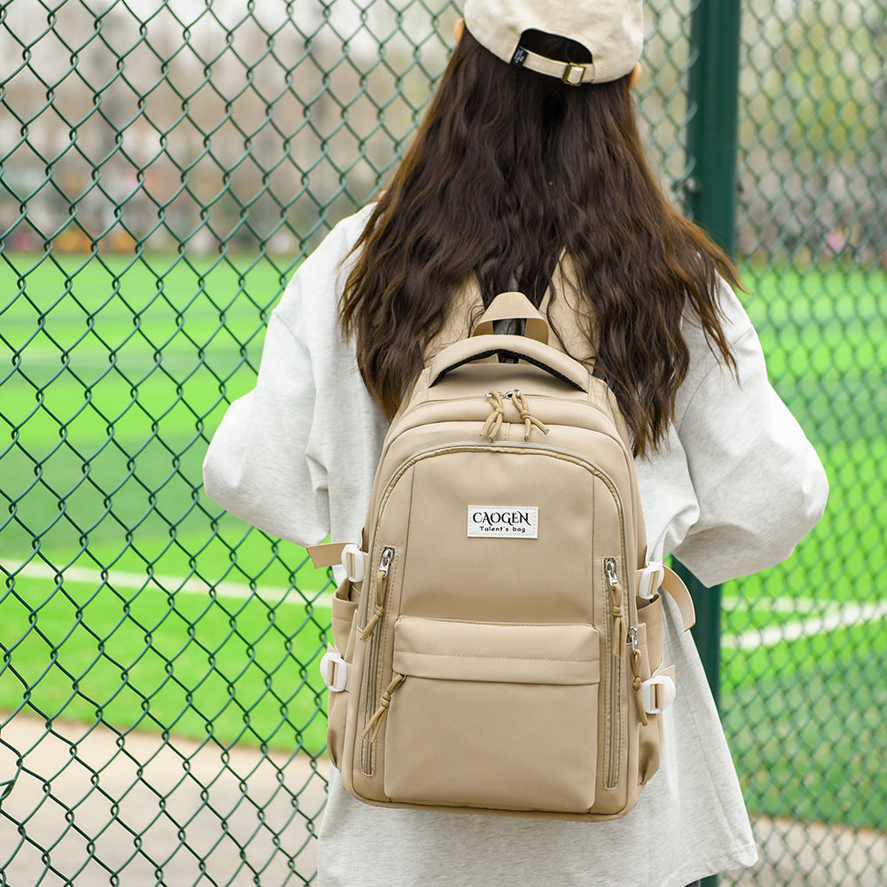 School bag high value solid color female college student travel large capacity backpack junior high school students small fresh double shoulder school bag