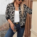 European and american cross-border  leopard print women's cardigan jacket long sleeve versatile cropped baseball jacket