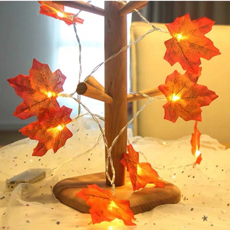 New LED Simulation Maple Leaf Pumpkin Light String Battery Box Remote Control Halloween Thanksgiving Yard Party Decoration Light