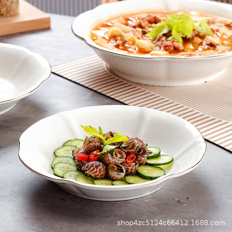 Wholesale gold-rimmed large soup bowl for home extra large pickled fish large basin bowl ceramic boiled fish bowl soup basin 2024 new arrival