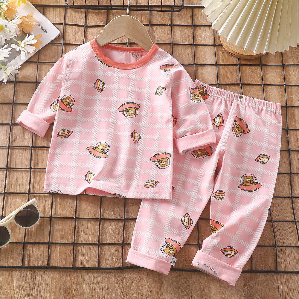 Kids' pajama set spring lycra cotton baby underwear boys' loungewear girls' thermal underwear children's clothing wholesale