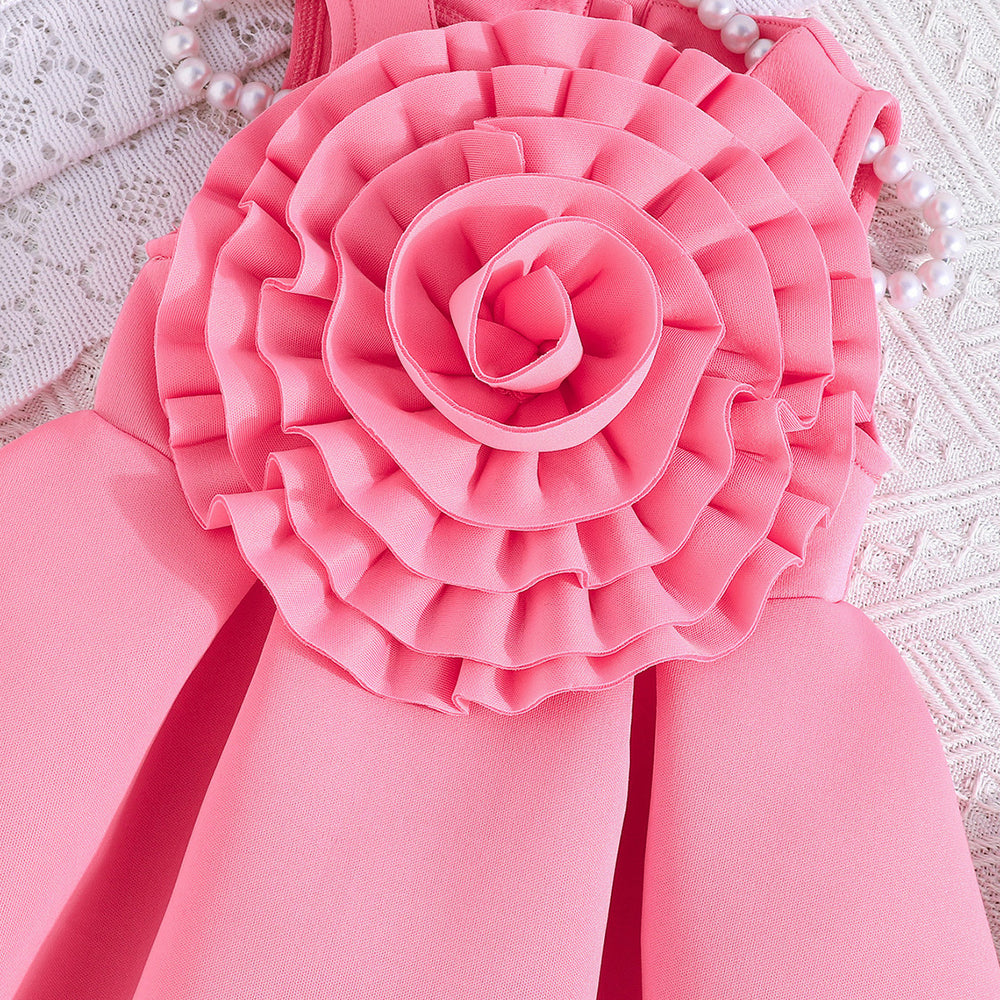 hot-selling girls' summer sleeveless princess dress with oversized floral ruffle detail (european & american style)