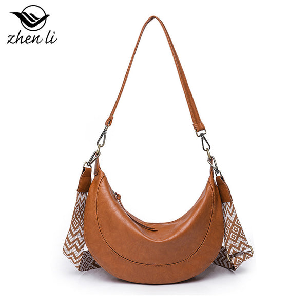 Zhenli messenger bag large capacity girls, crescent moon women bag light ancient ladies bag shoulder bag