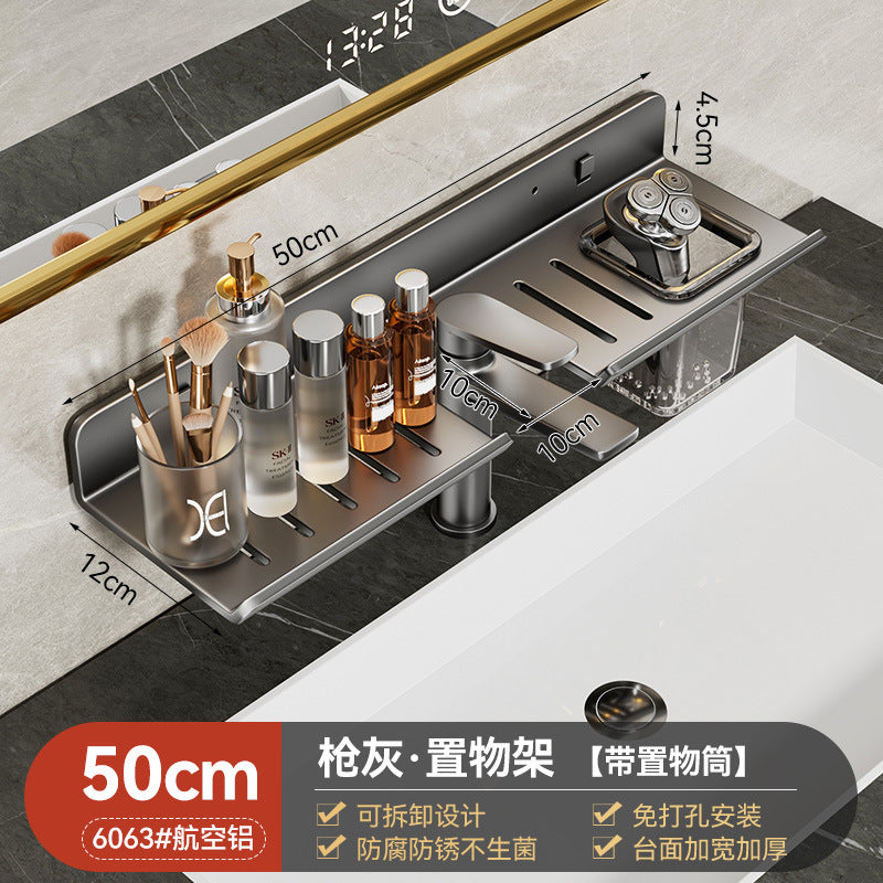 Space Aluminum Milk White Toilet Wash Sink Wash Sink Bathroom Shelf Mirror Front Faucet Storage Shelf Wall Hanging