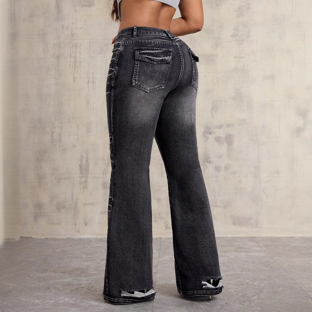 Pre-sale-15856#  cross-border women's fashion european and american foreign trade ins new fashion slightly flared non-leg jeans