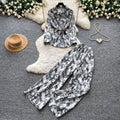 Lightly mature elegance style strappy v necktopshigh waistloose pantstwo-piece set female autumslimming look lazy fashionsuit
