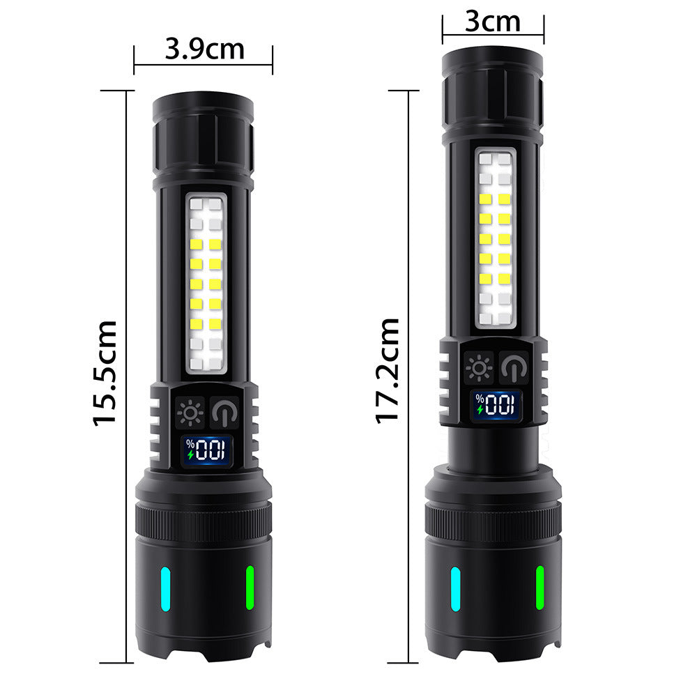Cross-border new LED side light rechargeable multi-function outdoor portable red and blue warning light high-power strong light flashlight