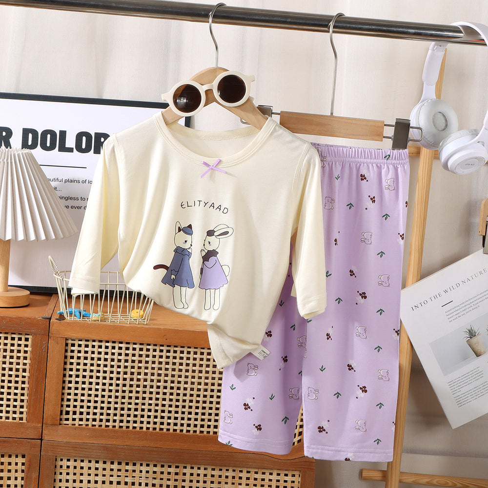 a type kids home clothes for boys and girls cartoon thin pajamas modal air-conditioning clothes openable short sleeves
