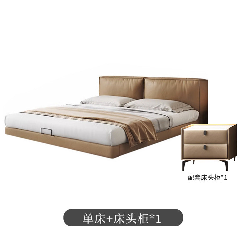 Italian normcore tofu block suspended bed accessible luxury modern casualclassy soft-packed leather bed master bedroom double bed