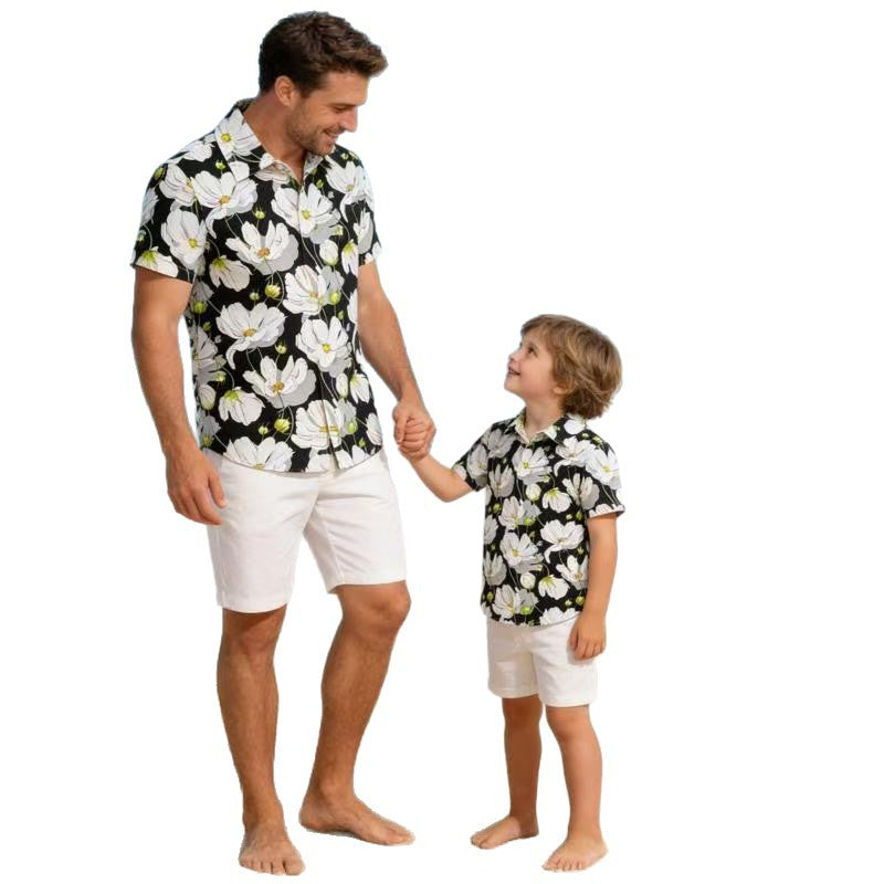 new product boys' hawaiian shirt pattern printing short-sleeved shirt beach southeast asian boys' tropical shirt
