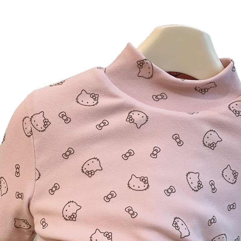 Girls' autumn/winter three-layer quilted padded base layer top, baby girl long-sleeve top, base layer shirt, children's sweatshirt, kids' clothing