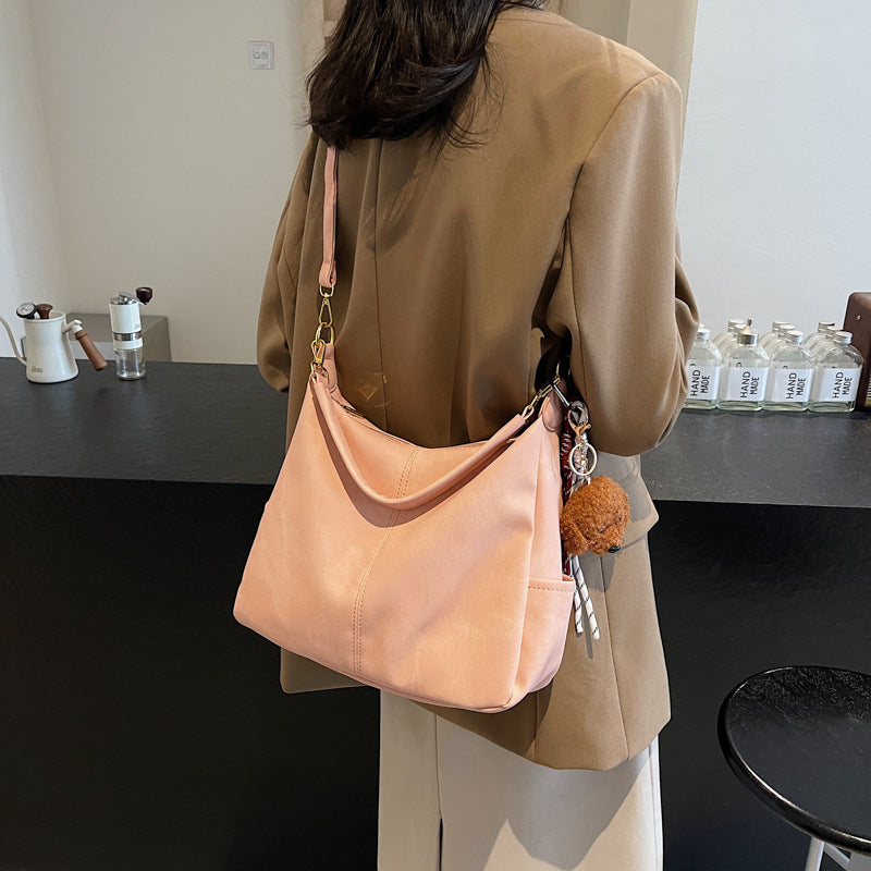 Grey textured large-capacity casual messenger bag 2025 new trendy fashion versatile simple style shoulder bag big bag