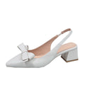 2025 summer new sweet style pointed-toe chunky heel fashion flats with bow detail, closed-toe high heel sandals for women