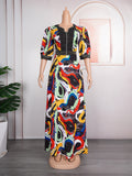 e-commerce   new print dress african plus size women's hotfix rhinestone beaded maxi dress