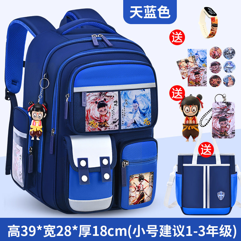 Nezha boy's schoolbag - lightweight, spine-protecting backpack for elementary school students (grades 1-6), suitable for boys and girls