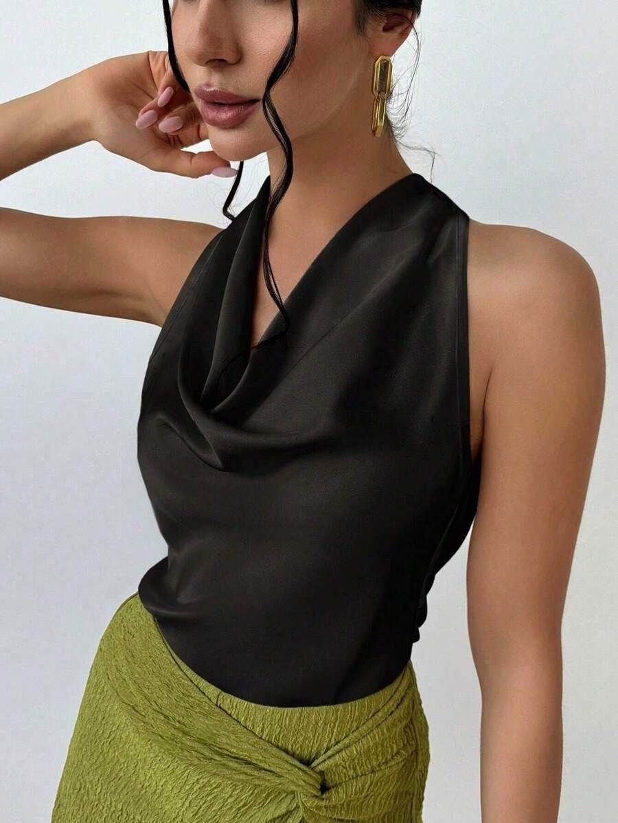 women's sexy sleeveless satin shirt  spring and summer  fashion work women's shirt