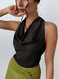 women's sexy sleeveless satin shirt  spring and summer  fashion work women's shirt