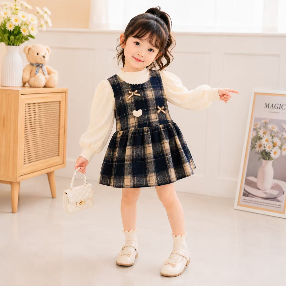 Baby girl's autumn korean-style dress, preppy style, princess dress for infants and toddlers, autumn faux two-piece dress