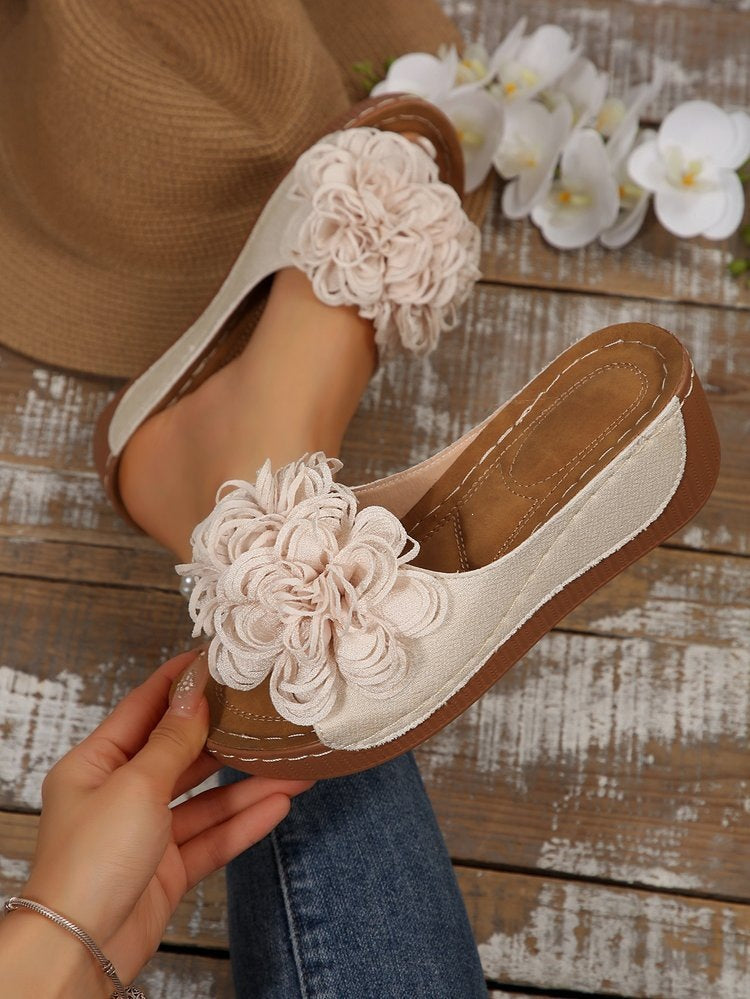 plus sizesummernew arrivalexport wedge thick sole slippers fish mouth one-piece strap flower outwear slippers