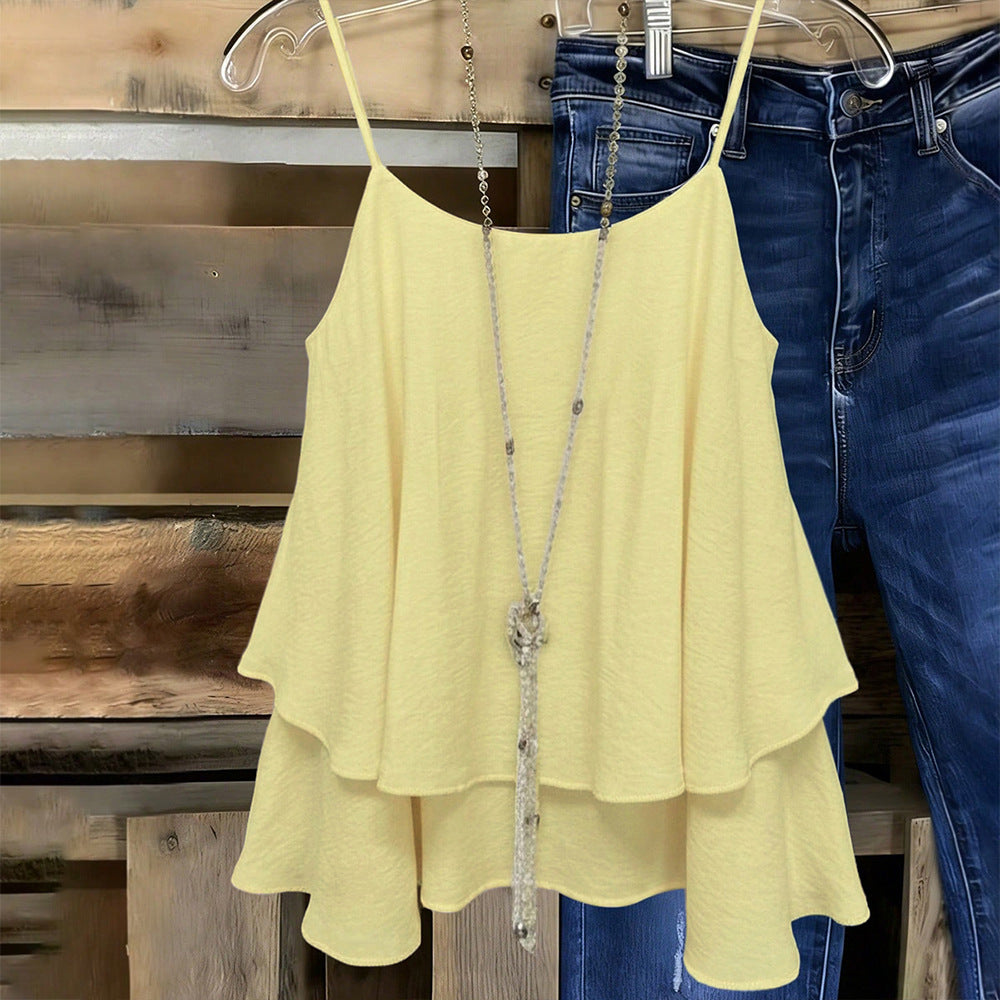 summer new arrivals: european and american style women's v-neck double-layer ruffle camisole - slimming inner layer top