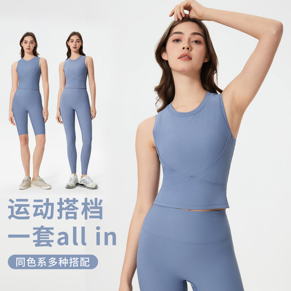 Naked slimming shaping with breast pad sports vest women's no embarrassment line high waist hip lifting fitness yoga pants suit