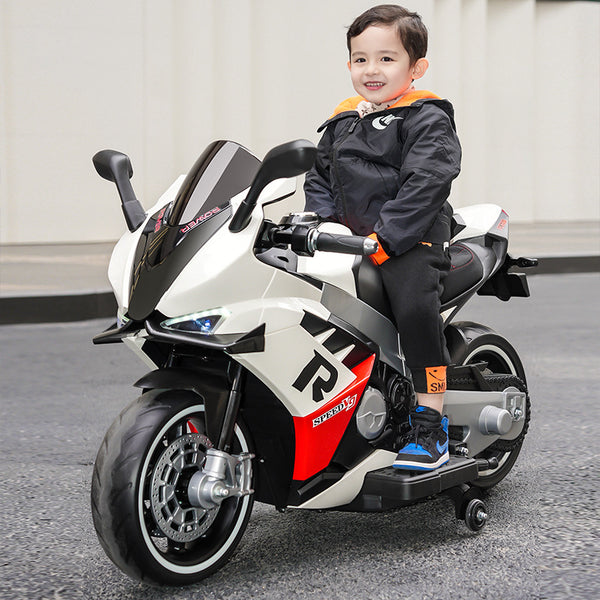 Oversized children's electric motorcycle baby toy car can seat double boys and girls with wheel lights charging stroller