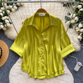 Korean style fashionable niche versatile satin blouse for women,  summer high-end slimming commute chic short top