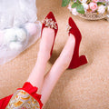 Autum wedding shoes for women with thick heels 2025new arrival bride chinoiserie red fleece-lined xiuhe wedding dress two-wear high heels not tiring feet