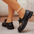 Plus size british style leather loafers - new spring/autumn work shoes for women - versatile black bowknot hollow-out loafers