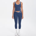 New arrivalnude contrast color sports vest yoga clothes cross high waist hip lifting tight pants suit running fitness clothes