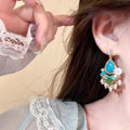 Spring ethnic style turquoise flower tassel earrings for women niche styleclassyelegant earrings seaside vacation earrings
