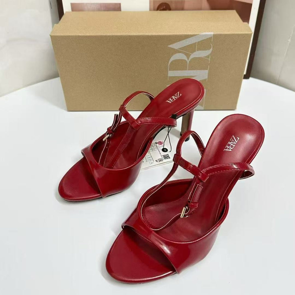 Za2025 summer new round toe high heel sandals women's fashion versatile zebra print sandals everyday wear women's shoes